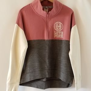 PINK VS Quarter Zip Sweatshirt - Pink Gray